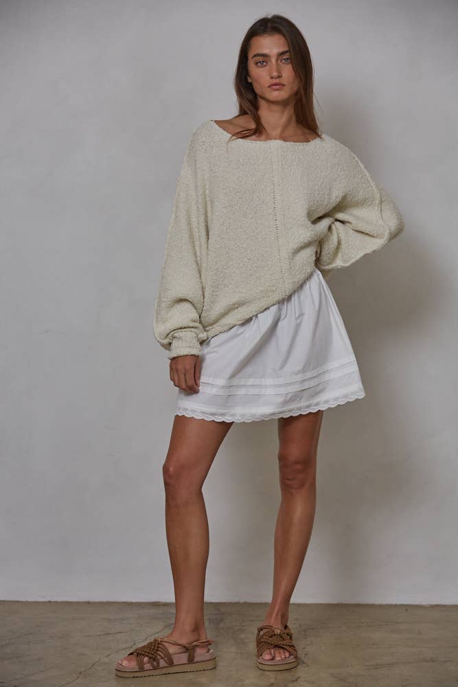 WOVEN COTTON LACE TRIM MINI SKIRT - WHITE