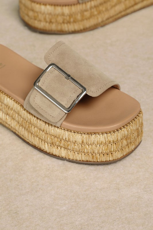 WANIKA RAFFIA PLATFORM SLIDE SANDALS - SANDSTONE