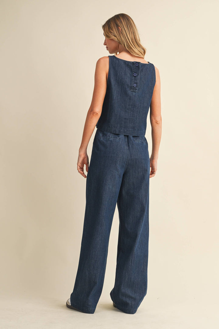 DENIM SLEEVELESS TOP + PANTS SET - INDIGO