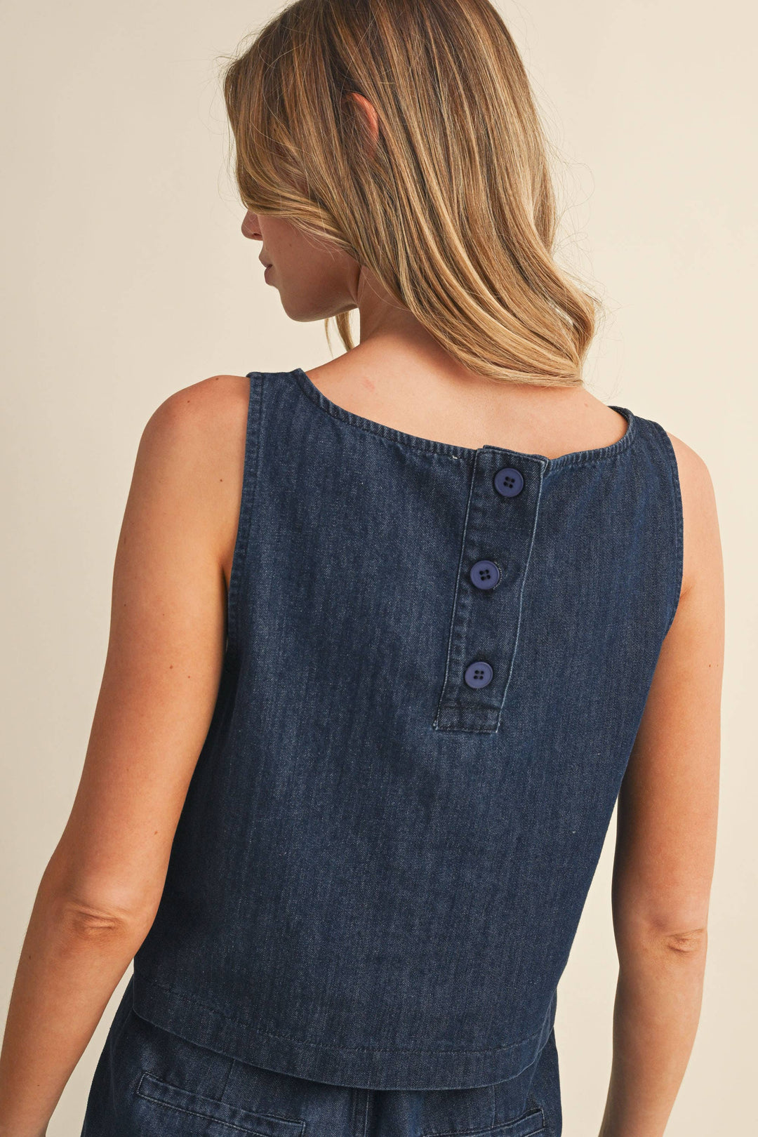 DENIM SLEEVELESS TOP + PANTS SET - INDIGO