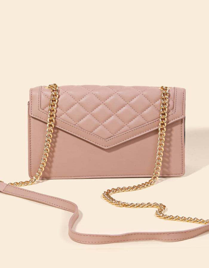 VEGAN LEATHER ENVELOPE SHOULDER BAG - PINK