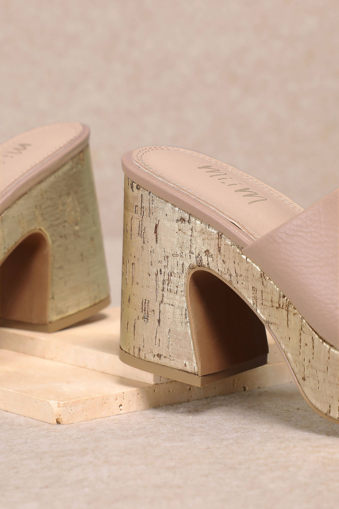 SUMMER PLATFORM VEGAN LEATHER SLIDES - BEIGE