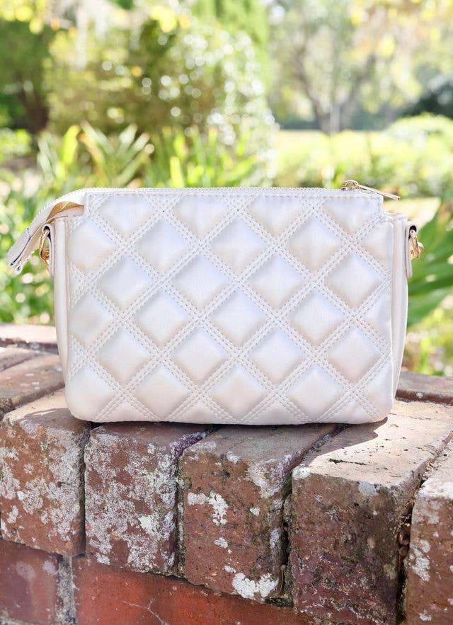 JACE QUILTED VEGAN CROSSBODY - PEARL