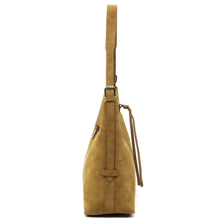 VEGAN SUEDE HOBO SHOULDER BAG - MOCHA