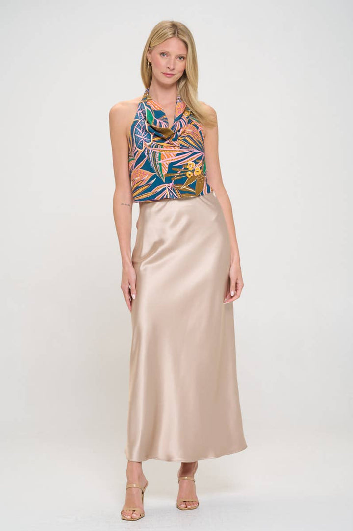 SILKY SATIN MAXI SKIRT - CHAMPAGNE