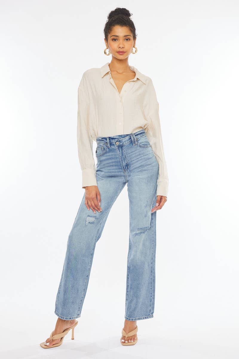 KAN CAN STRAIGHT LEG 90'S JEANS WITH CROSS OVER WAISTBAND