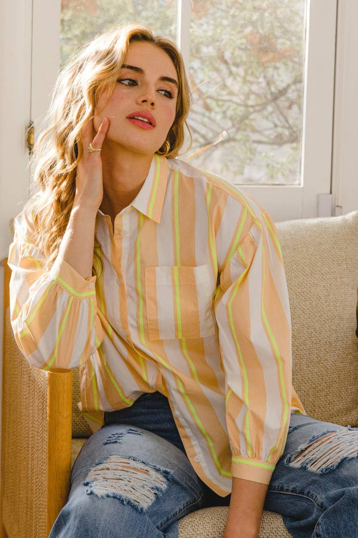 MULTI COLOR STRIPED SHIRT - ORANGE