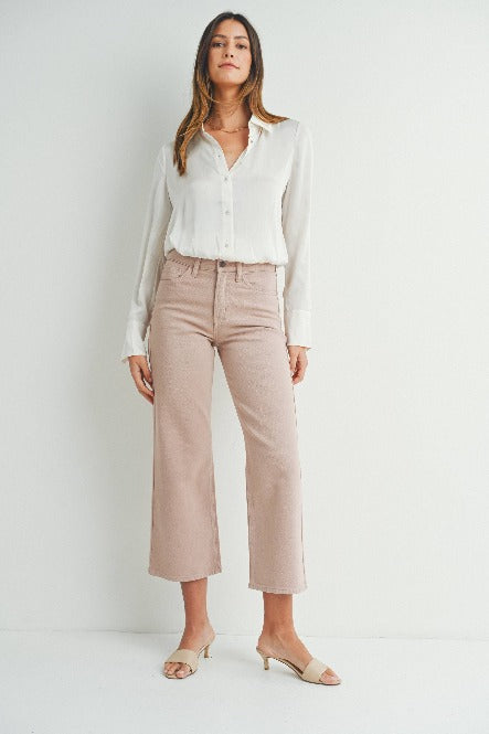 CROPPED WIDE LEG TWILL JUST USA JEANS - CLAY