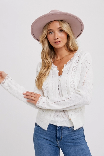 LACE TRIMMED KNIT SWEATER CAMI - IVORY