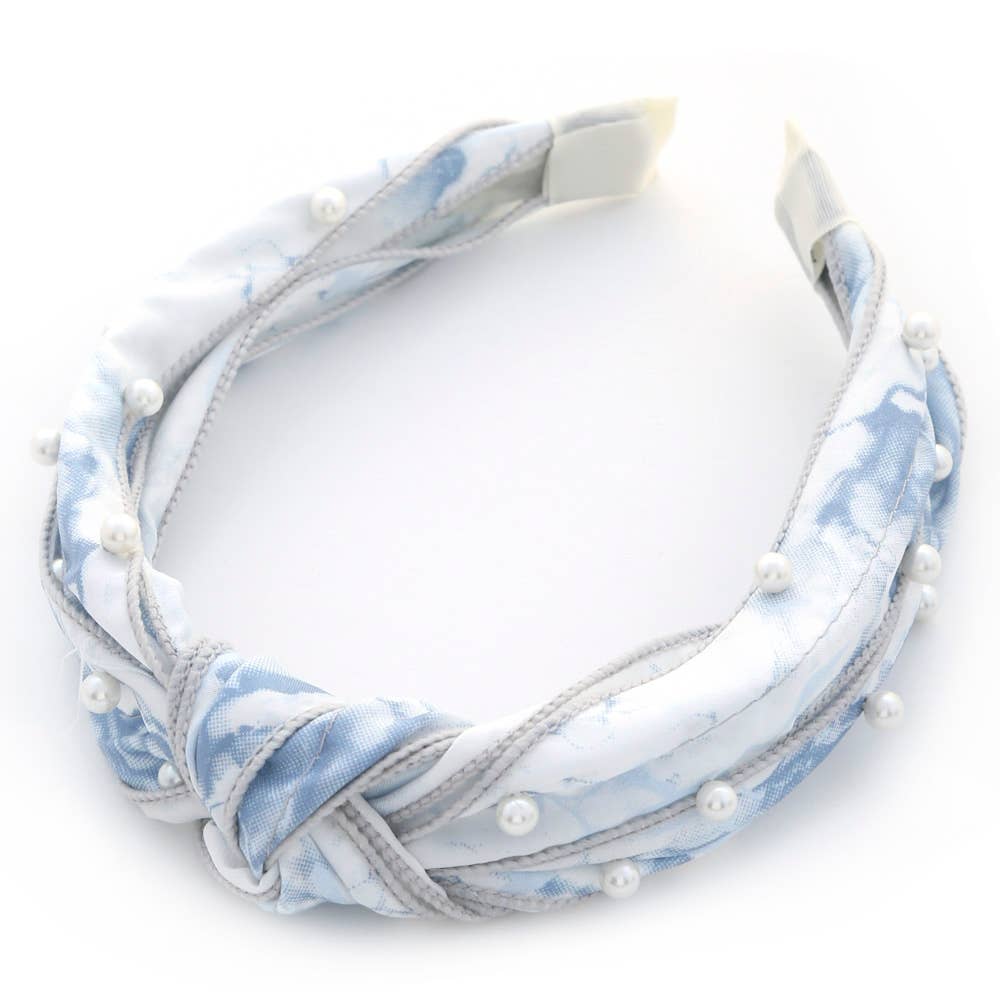 TIE DYE KNOT PEARL HEADBAND - BLUE