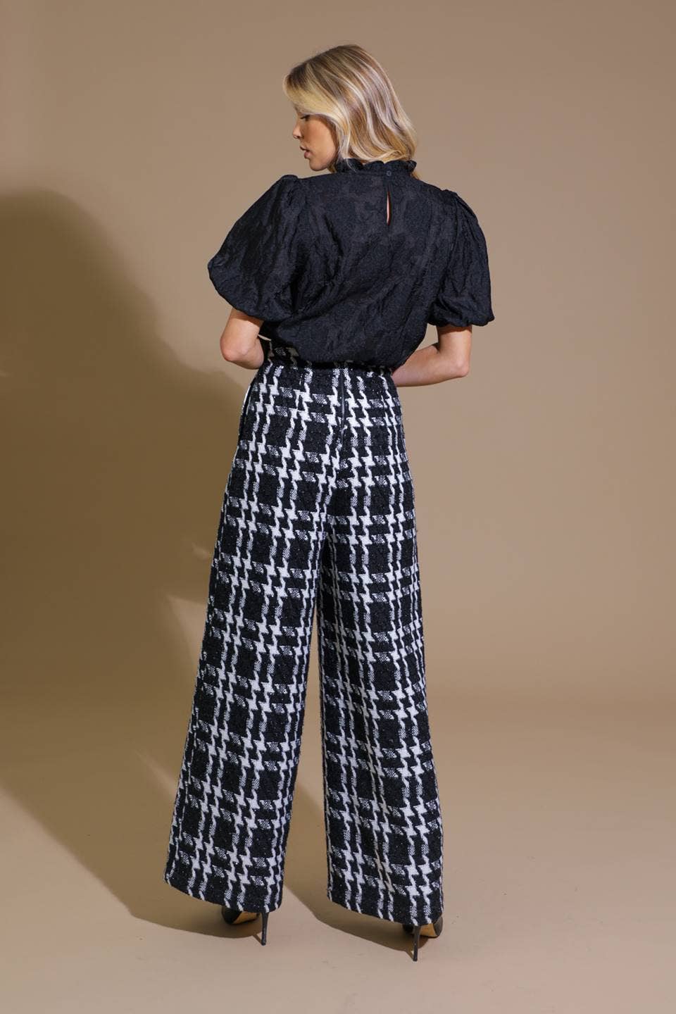 WOVEN TWEED PANTS - BLACK + WHITE