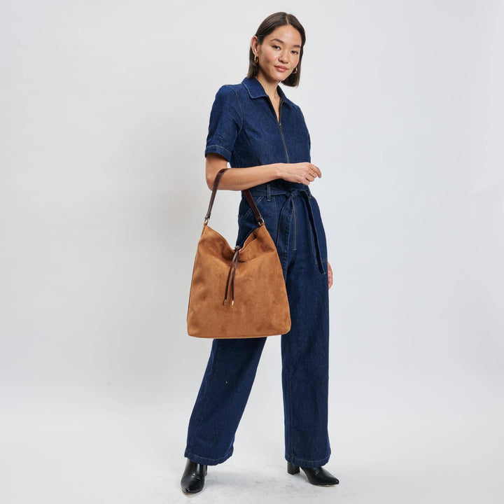FELICITY HOBO VEGAN SUEDE BUCKET BAG - COGNAC