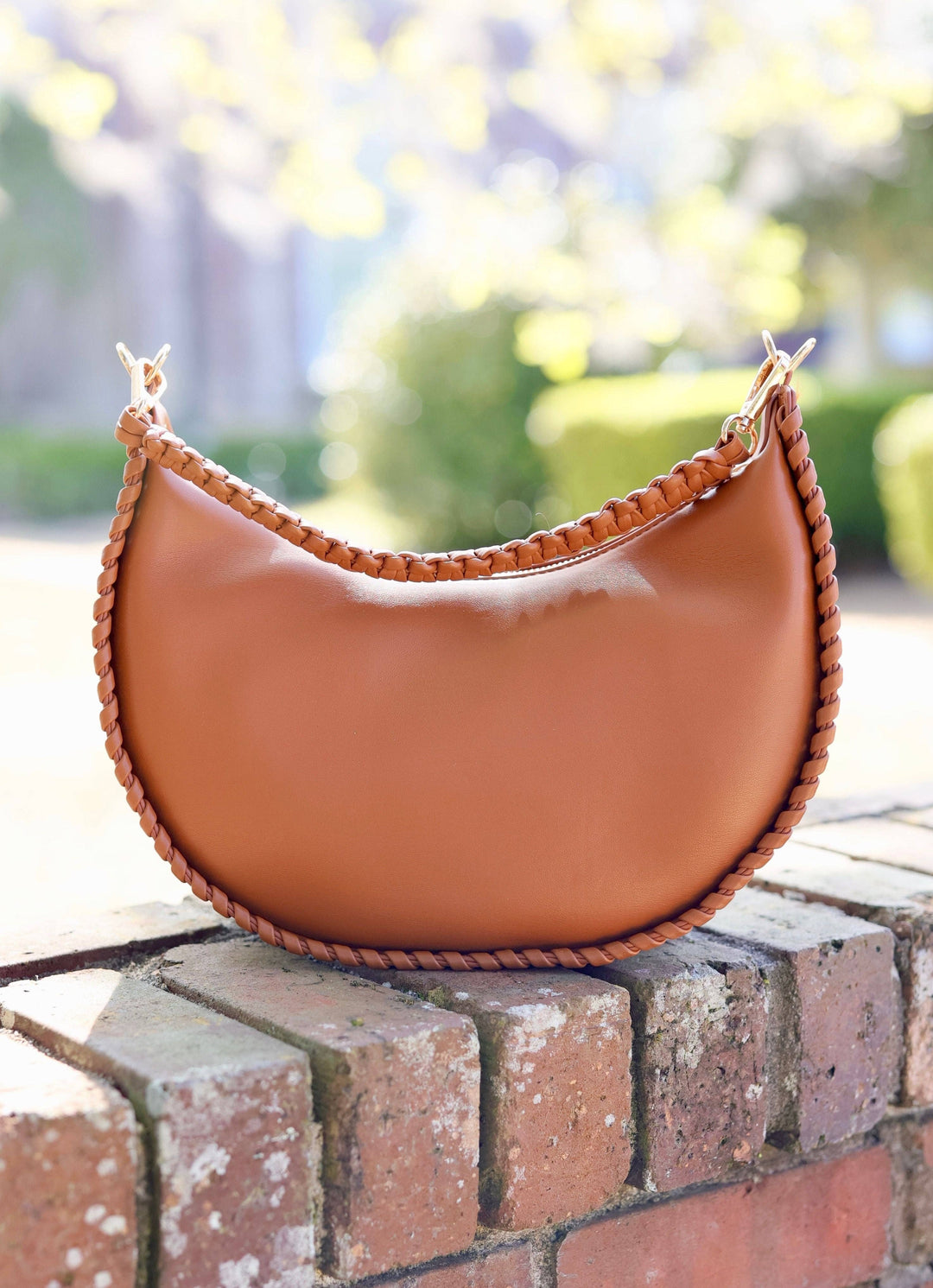 GWYNN WHIPSTITCH VEGAN LEATHER HANDBAG - CAMEL