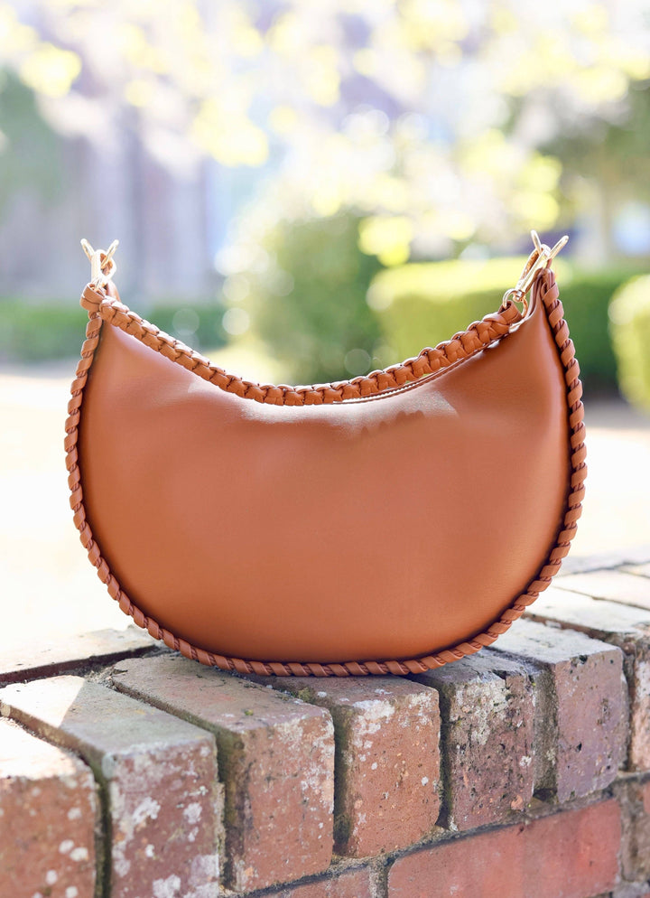 GWYNN WHIPSTITCH VEGAN LEATHER HANDBAG - CAMEL