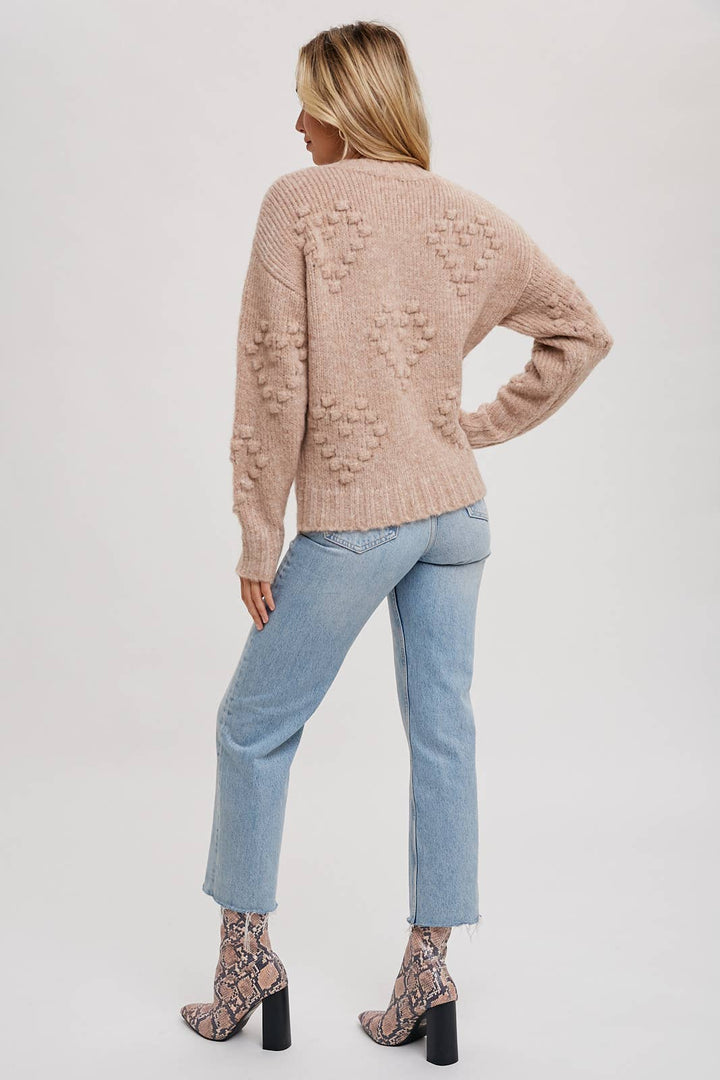 HEART SHAPE POM POM SWEATER - LATTE