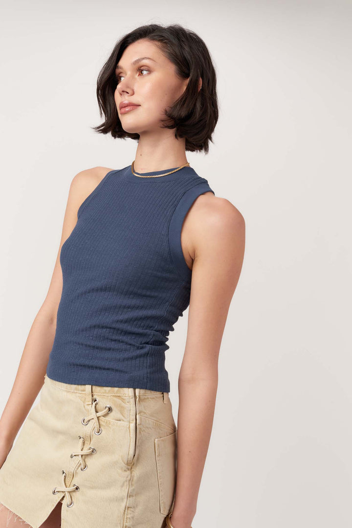PLAYER RACERBACK RIBBED TANK - NAVY