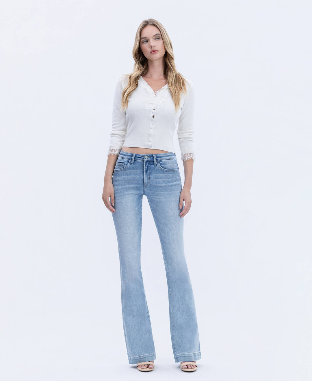 MID RISE TROUSER HEM BOOTCUT JEANS - LIGHT WASH