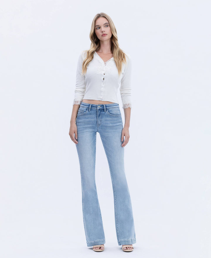 MID RISE TROUSER HEM BOOTCUT JEANS - LIGHT WASH