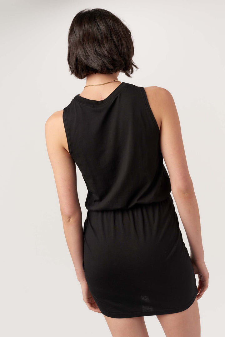 LISBON TIE FRONT MINI DRESS - BLACK