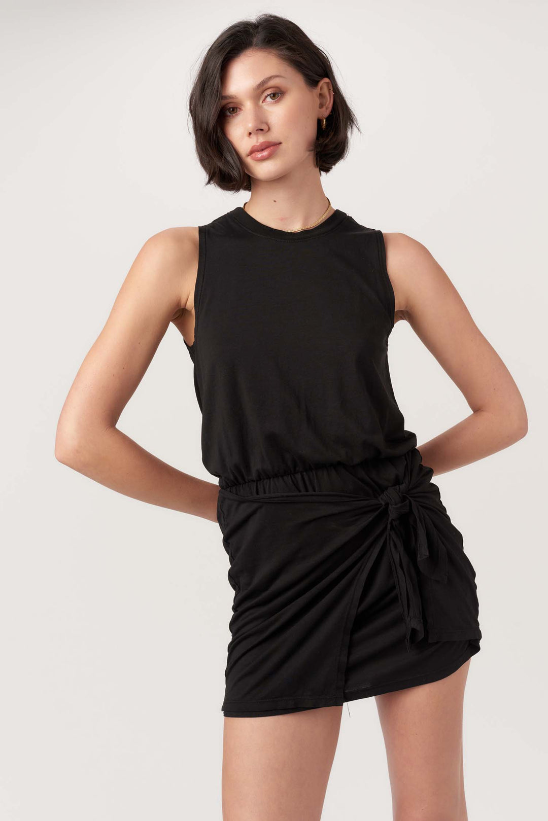 LISBON TIE FRONT MINI DRESS - BLACK