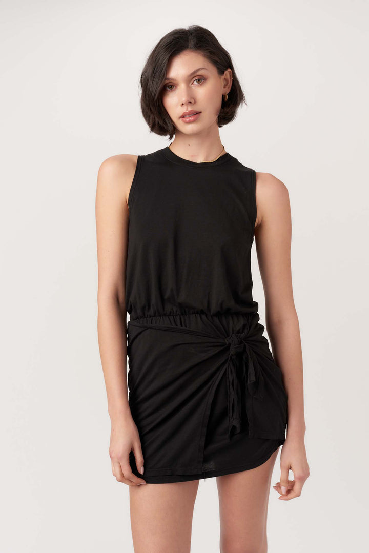 LISBON TIE FRONT MINI DRESS - BLACK