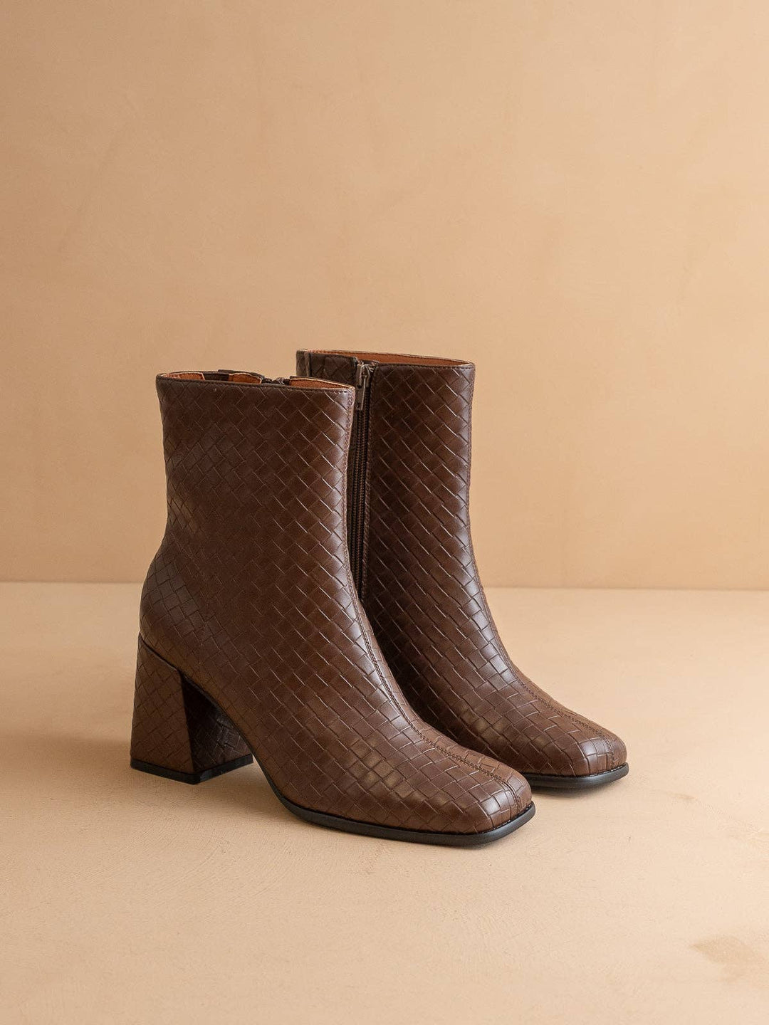 THE DEMI WOVEN BLOCK HEEL ANKLE BOOT - COFFEE
