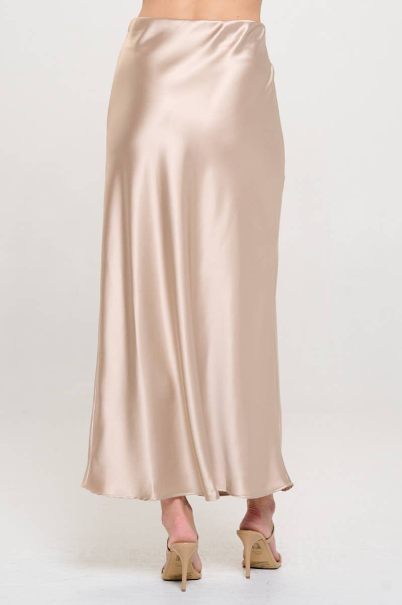 SILKY SATIN MAXI SKIRT - CHAMPAGNE