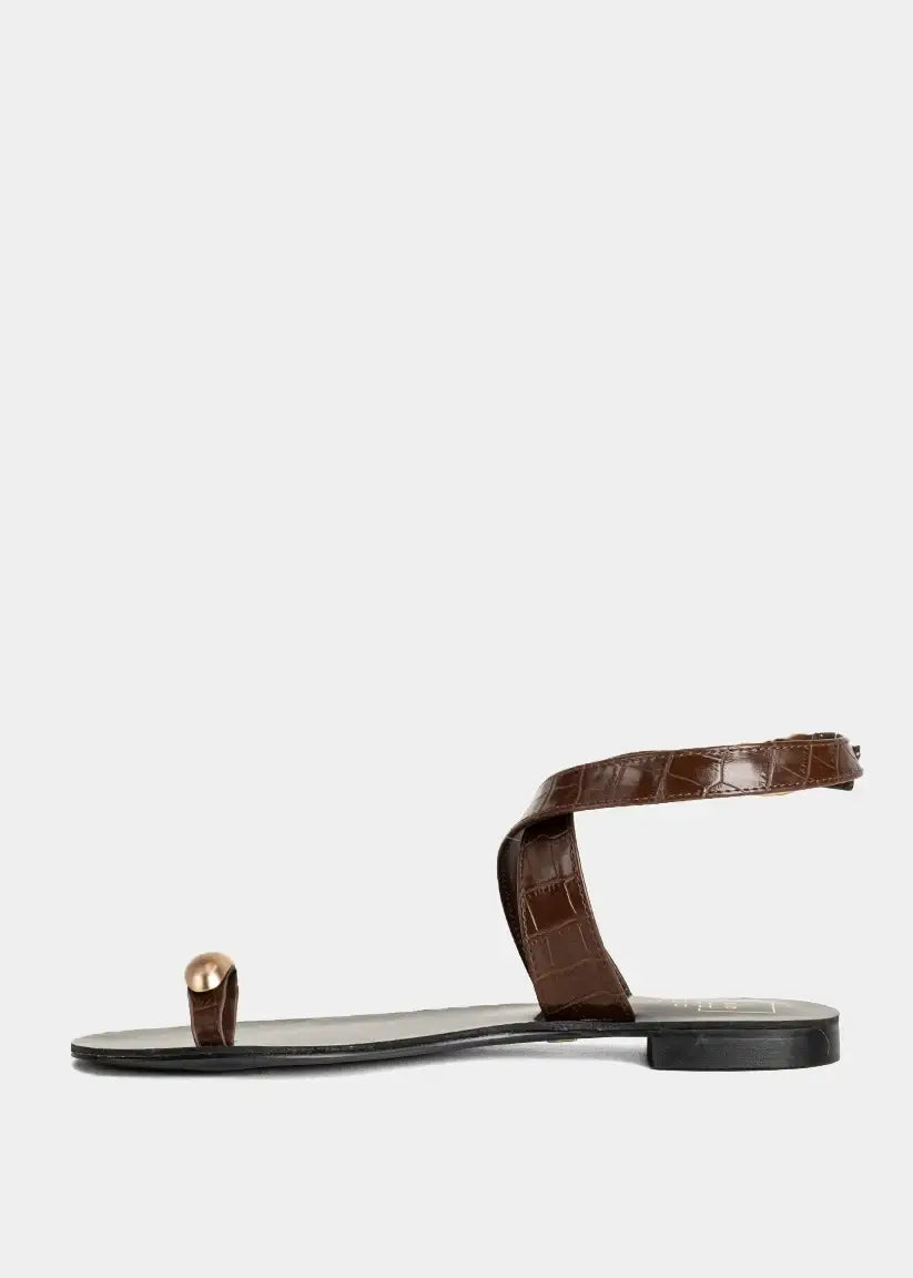 BARCELONA VEGNA LEATHER CROC SANDAL - CHOCOLATE