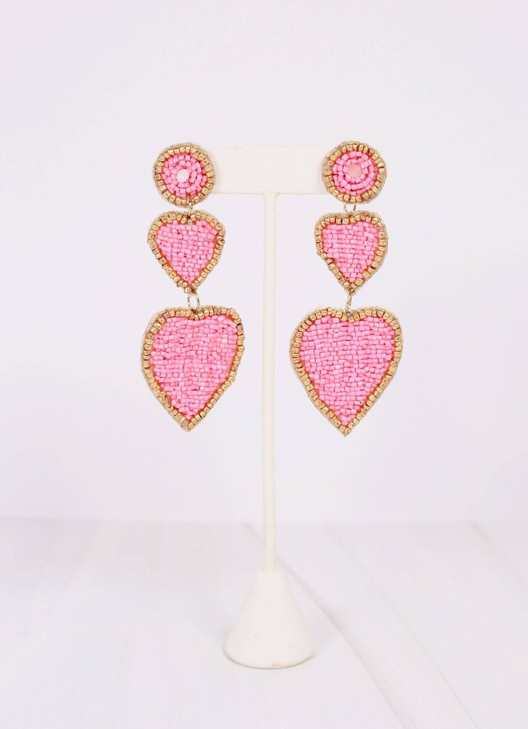 LOVE STORY BEADED HEART EARRINGS - LIGHT PINK