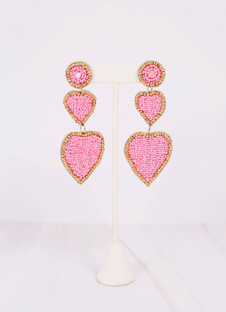 LOVE STORY BEADED HEART EARRINGS - LIGHT PINK