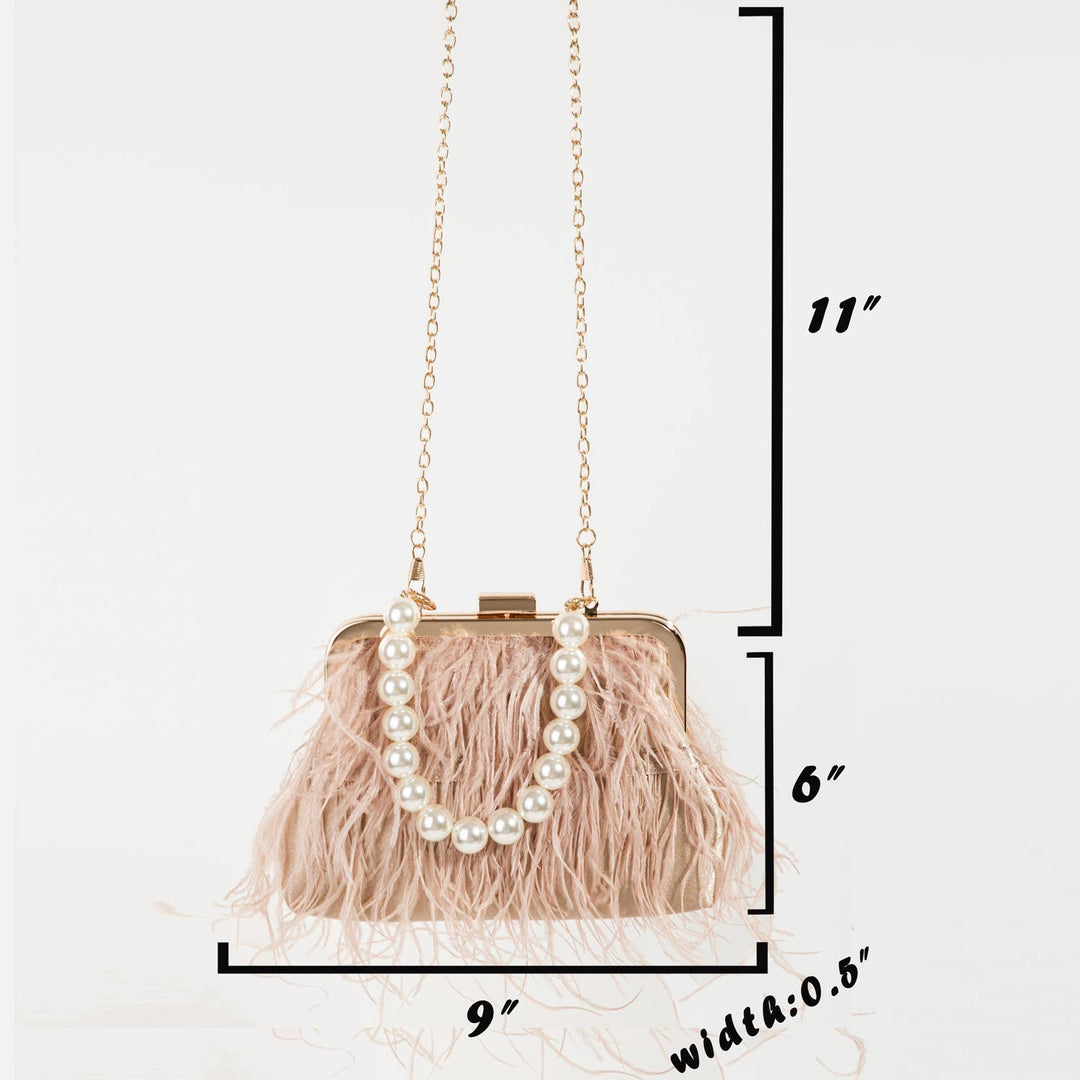 FEATHER FRINGE CLUTCH BAG - WHITE