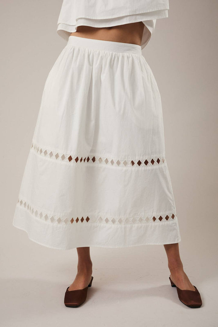 HIGH WAIST CUT OUT DETAIL MIDI SKIRT - MILK WHITE