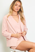SKIES ARE BLUE RECYCLED SHIRRED SLEEVE BLAZER - ROSE CLOUD