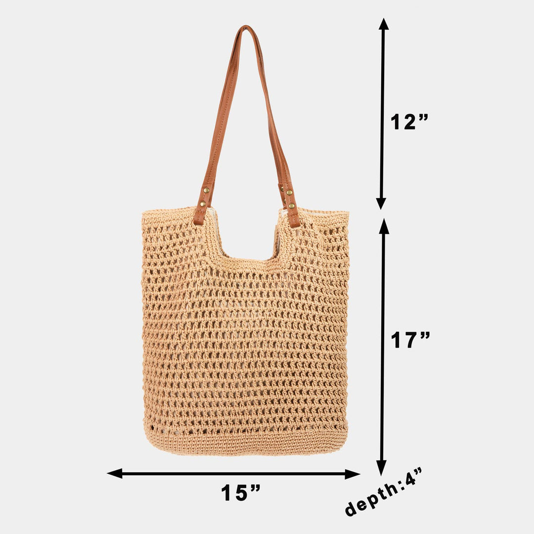 STRAW BRAIDED TOTE - KHAKI
