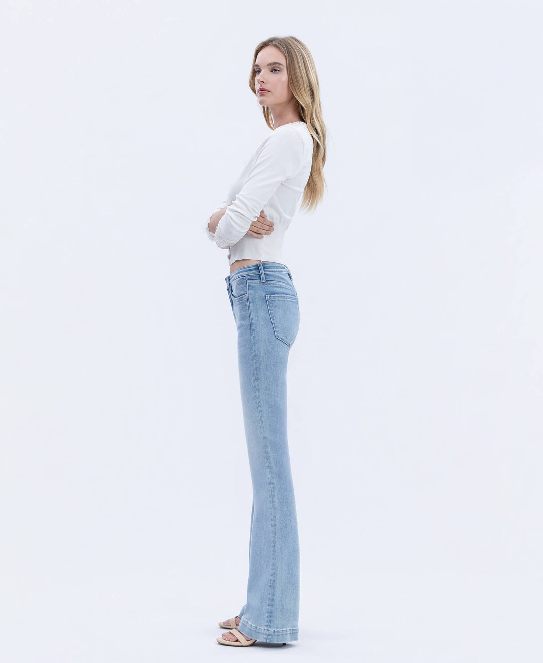 MID RISE TROUSER HEM BOOTCUT JEANS - LIGHT WASH