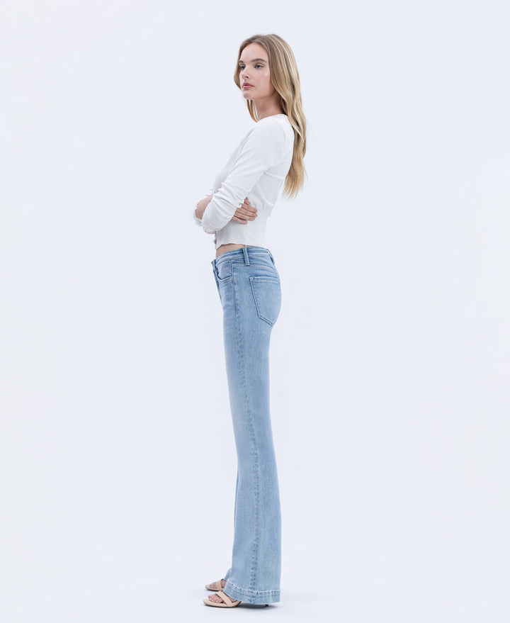 MID RISE TROUSER HEM BOOTCUT JEANS - LIGHT WASH