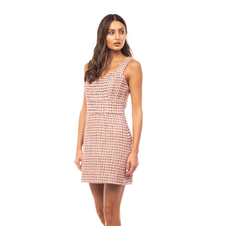SLEEVELESS SWEATHEART NECK TWEED MINI DRESS - ROSE