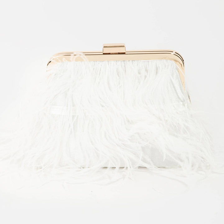 FEATHER FRINGE CLUTCH BAG - WHITE