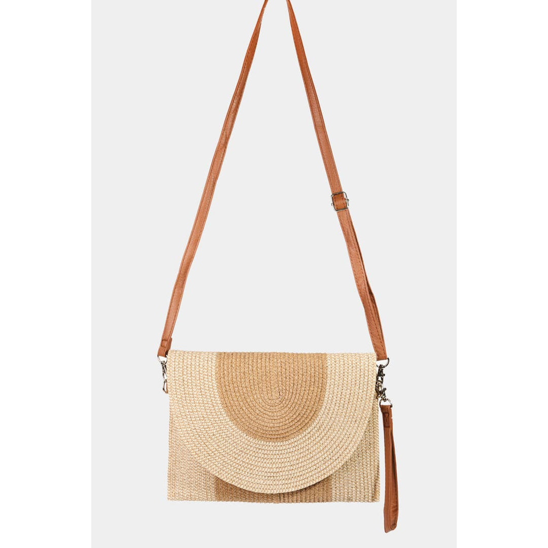 TWO TONE STRAW CLUTCH - TAN