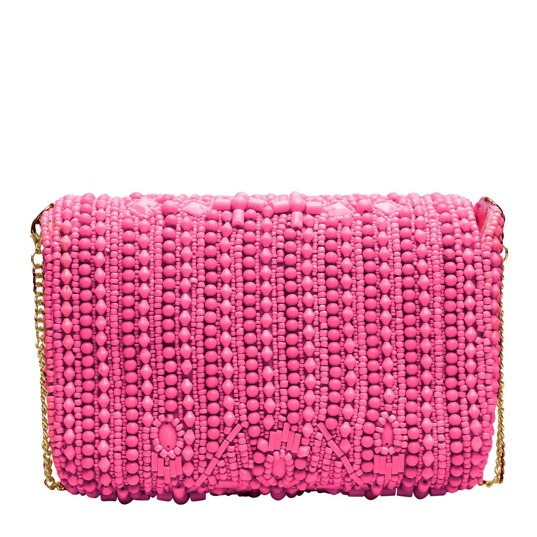 SARI BEADED CROSSBODY HANDCRAFTED CLUTCH - BARBIE PINK