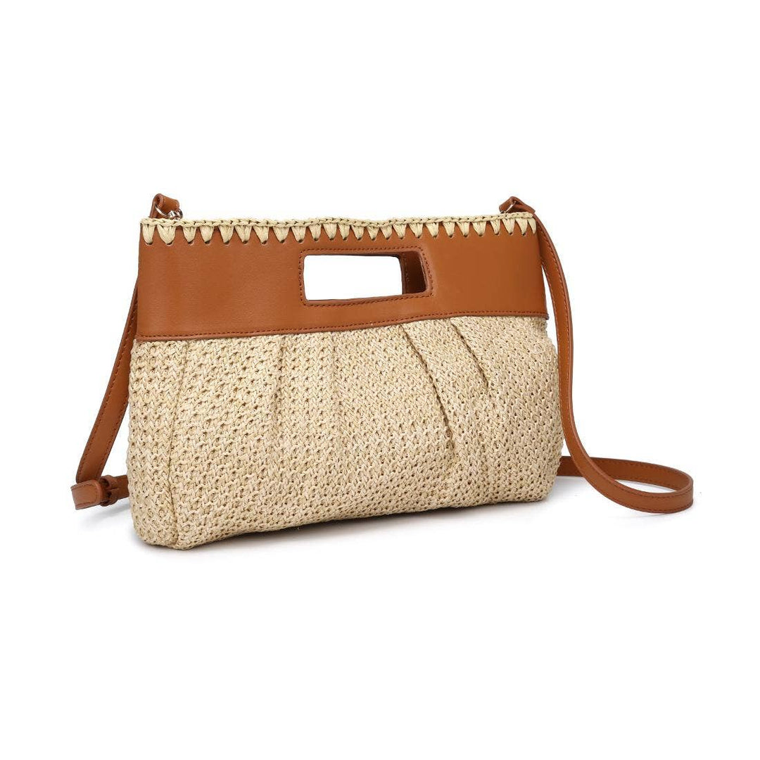 VALENTINA WOVEN + VEGAN LEATHER CROSSBODY - TAN + CAMEL
