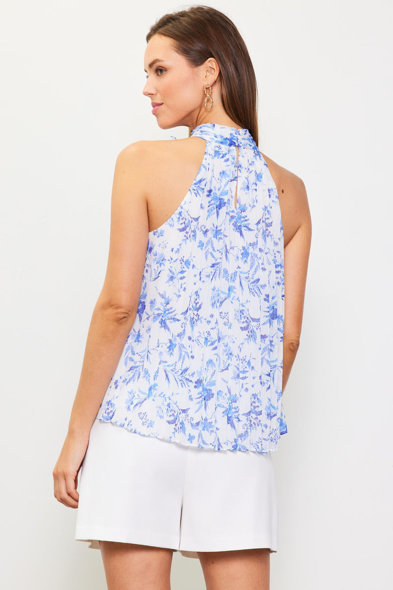 ROSETTE PLEATED HALTER TOP BY SKIES ARE BLUE - FRENCH BLUE