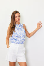 ROSETTE PLEATED HALTER TOP BY SKIES ARE BLUE - FRENCH BLUE