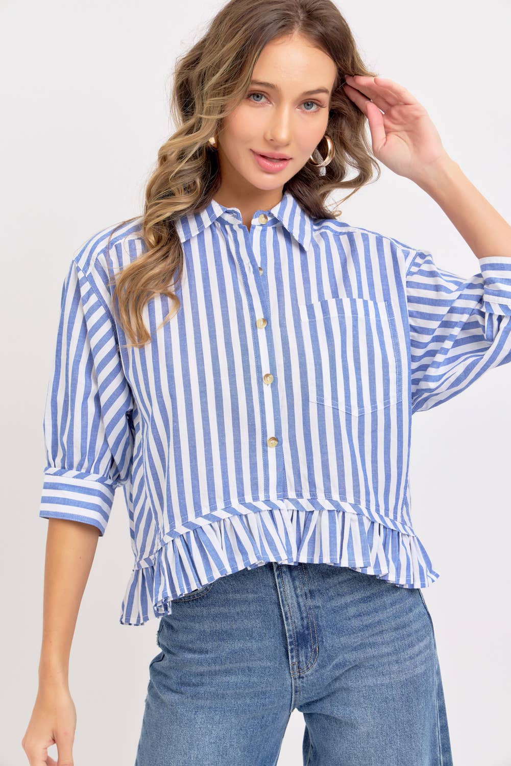 MODERN BUTTON DOWN STRIPED SHIRT - BLUE