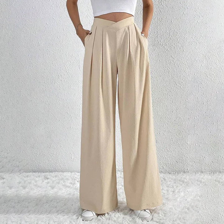 PLEATED CASUAL WIDE LEG PANTS - APRICOT