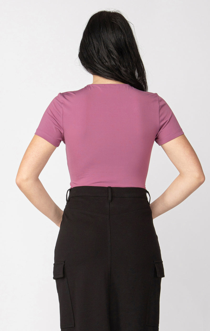 SHORT SLEEVE CREWNECK BODYSUIT - LIGHT PLUM