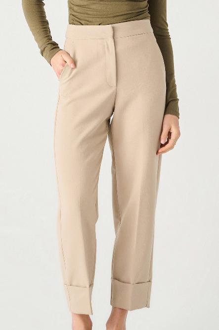 CUFFED STRAIGHT LEG PANTS - LIGHT TAUPE