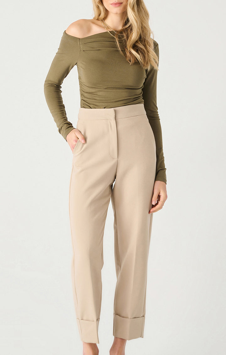 CUFFED STRAIGHT LEG PANTS - LIGHT TAUPE