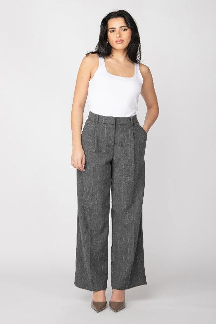 WIDE LEG PIN STRIPE TROUSER - GREY