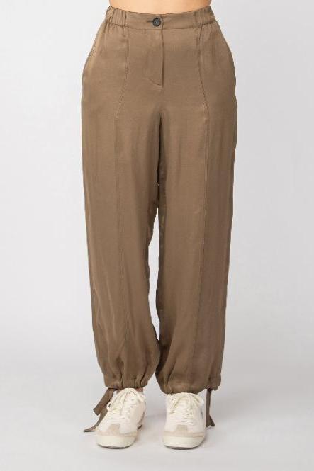 TIE CUFF SATIN PANT BY DEX - OLIVE